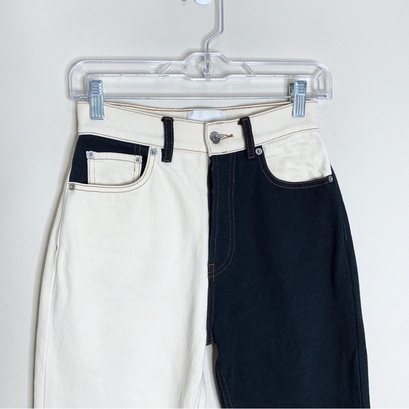 Nanushka Kemia Two Tone Straight Leg Jeans (Sz 24) Black / Cream - Picture 5 of 16